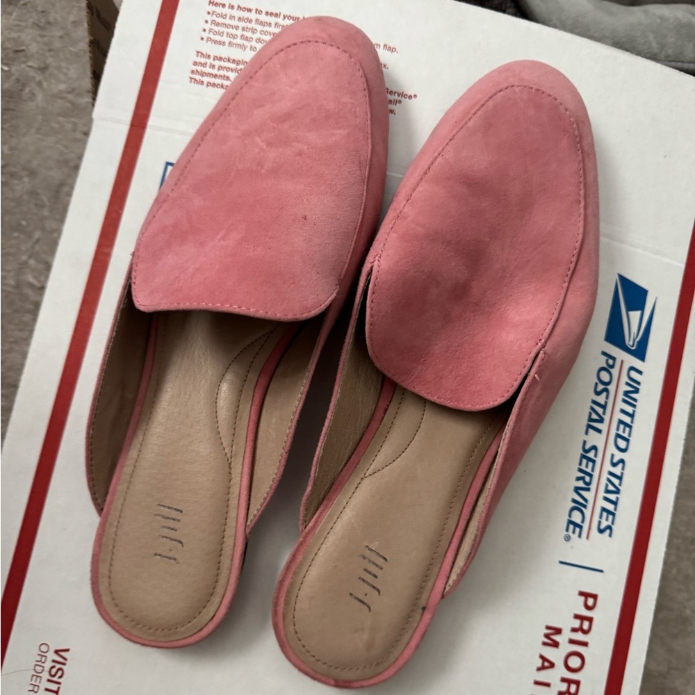 J. Jill Women Pink Suede Loafers Slip On Shoes Mules Minimalist Sleek Sz 9